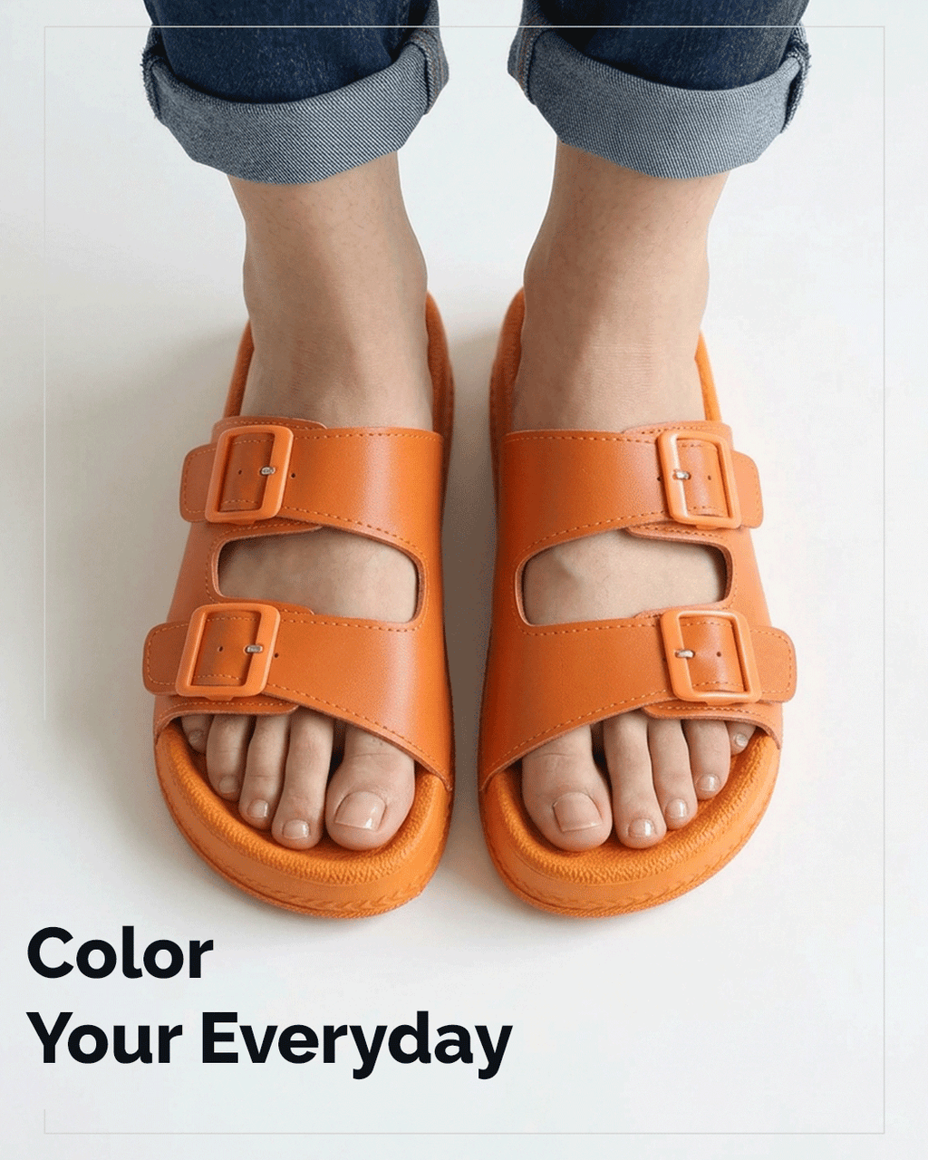 Chirpy Elora Women's Orange Double Buckle Slide Sandals