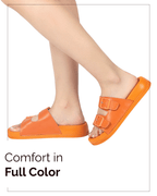 Chirpy Elora Women's Orange Double Buckle Slide Sandals