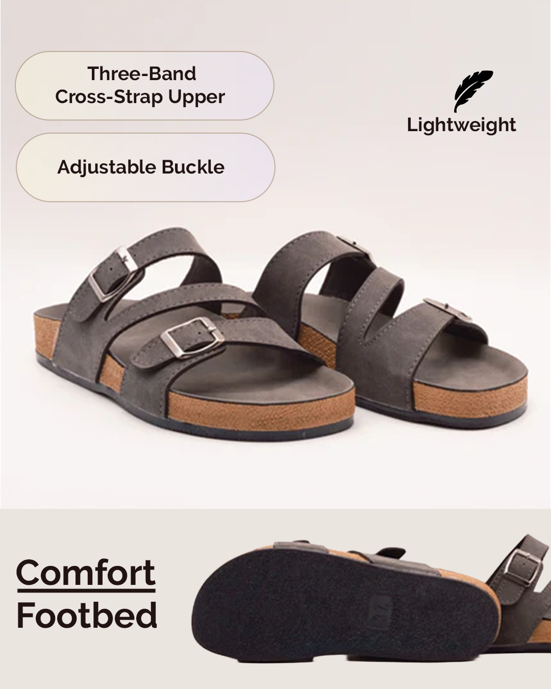 Chirpy Lenora Women's Three-Band Cross-Strap Sandals