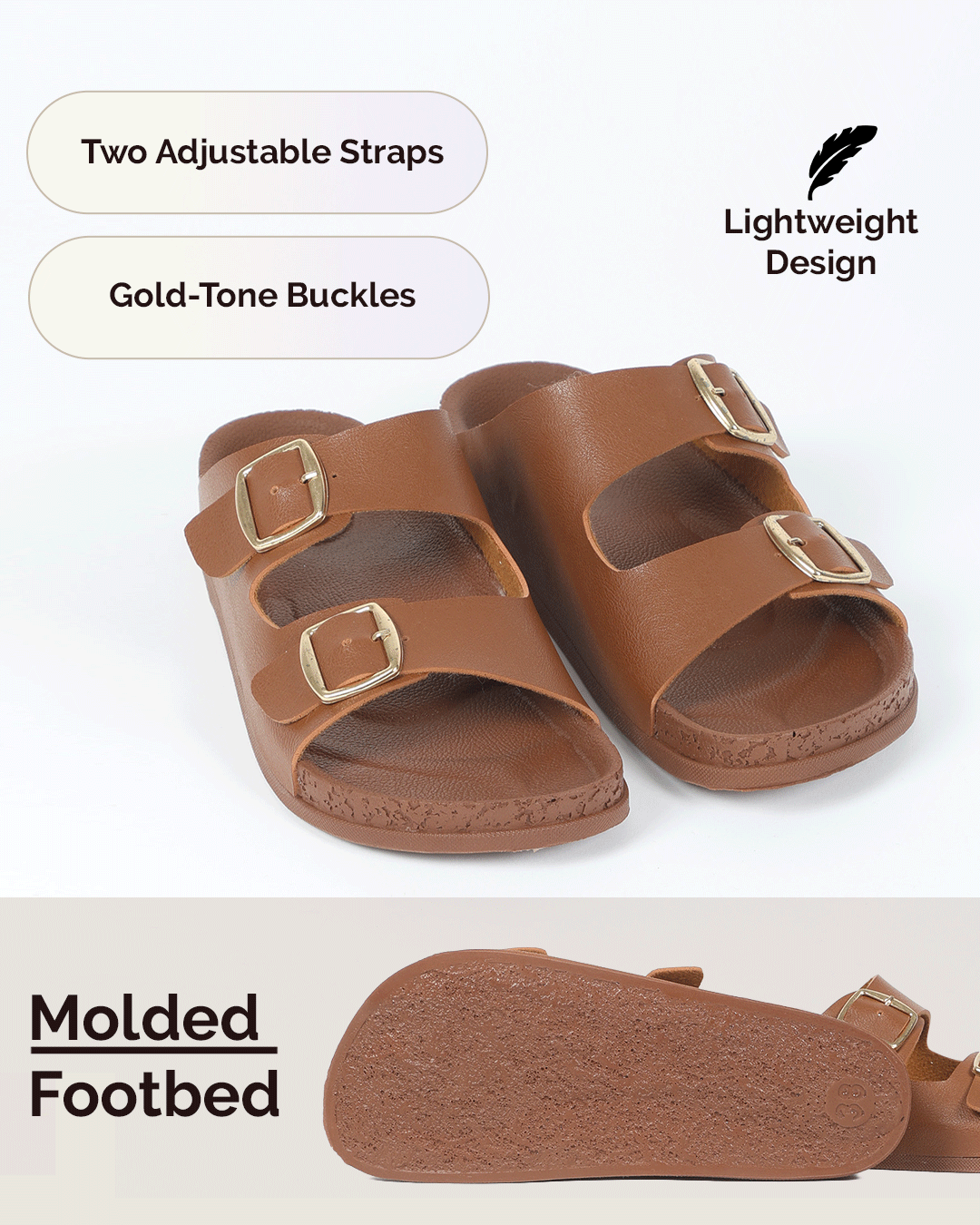 Chirpy Rusty Women's Double Buckle Slide Sandals