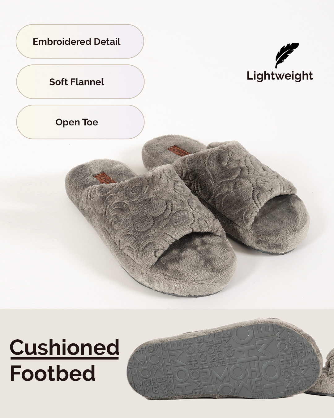 Chirpy Talia Women's Embroidered Plush Open-Toe Slippers