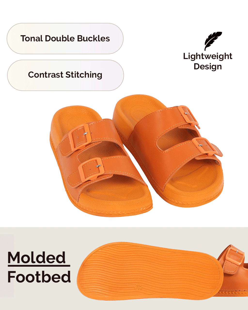 Chirpy Elora Women's Orange Double Buckle Slide Sandals