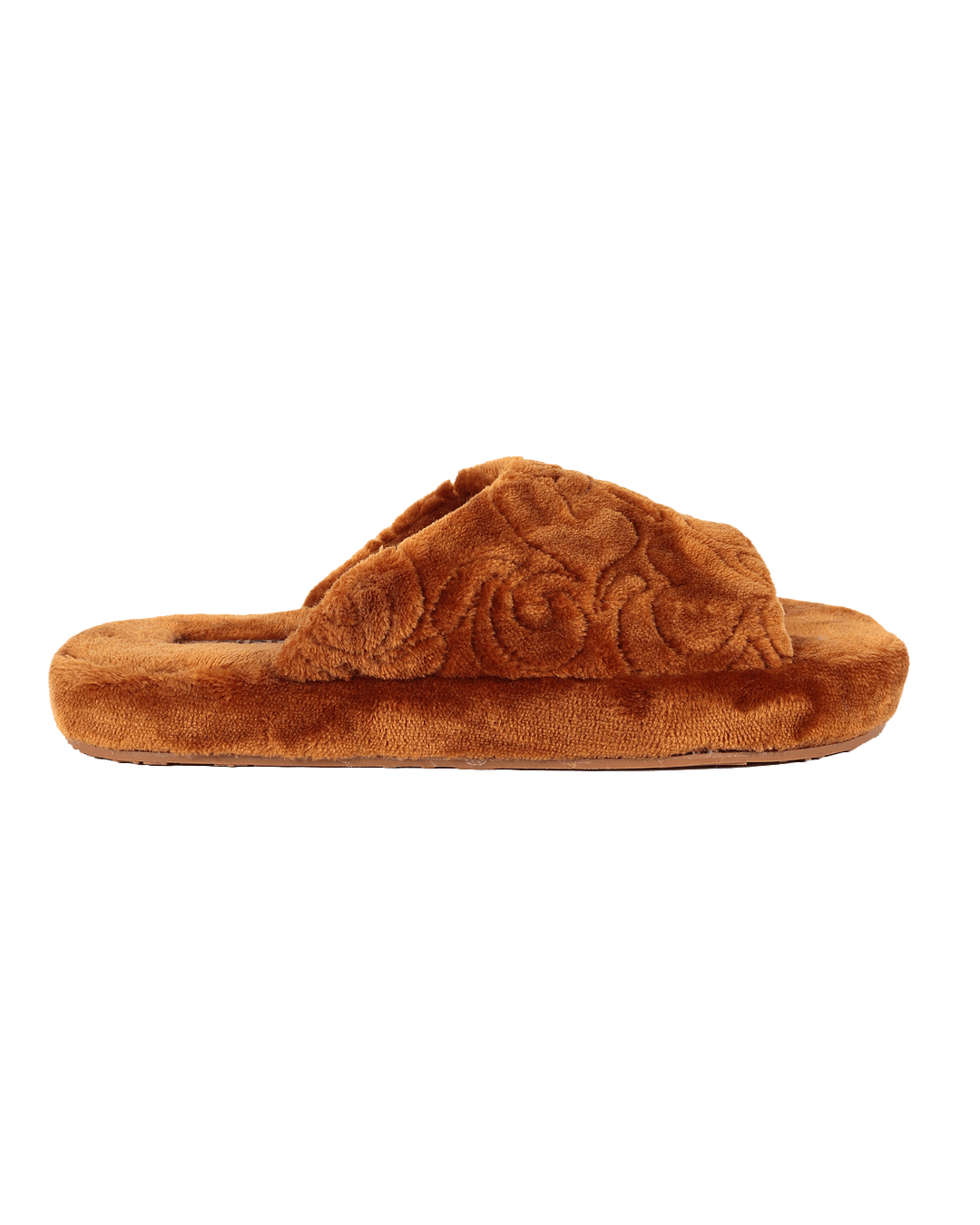Chirpy Talia Women's Embroidered Plush Open-Toe Slippers - Camel