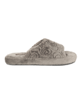 Chirpy Talia Women's Embroidered Plush Open-Toe Slippers - Anthracite