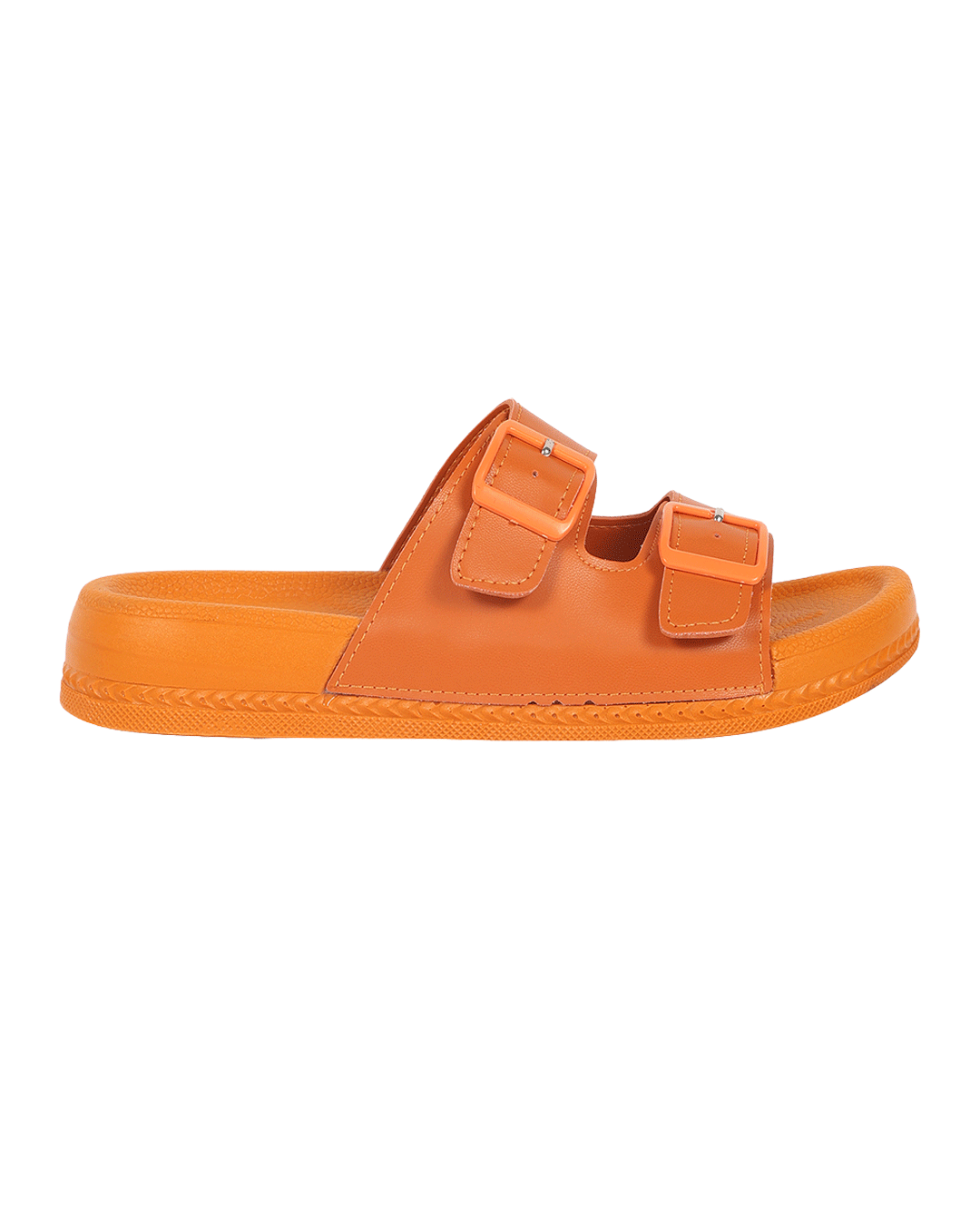Chirpy Elora Women's Orange Double Buckle Slide Sandals - Orange
